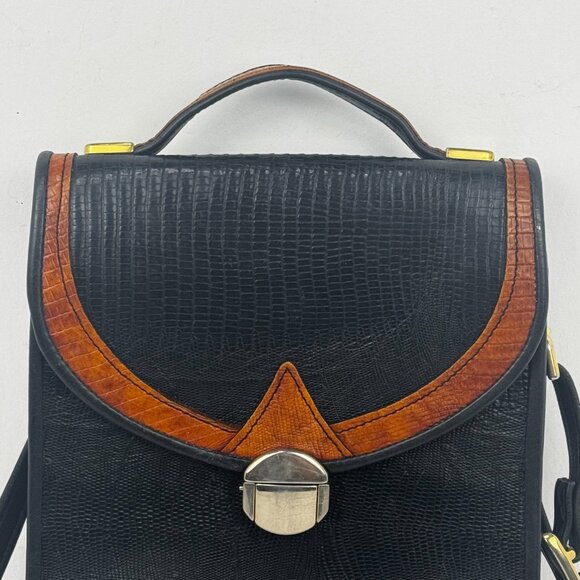 D.Brew Genuine Alligator Exotic Leather #B084A000408 Black Brown Shoulder Bag - Picture 3 of 16